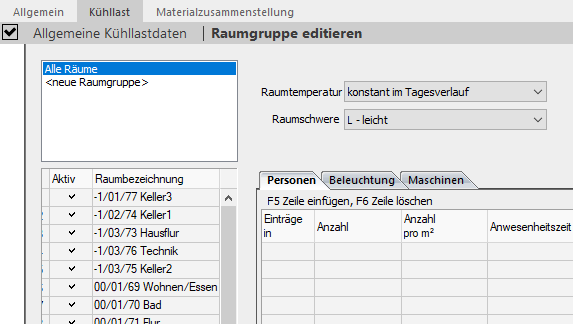 Raumgruppe editieren Projektebene Linear Building