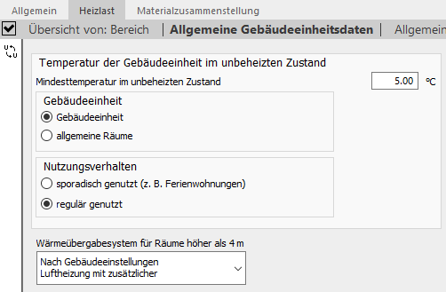 Heizlast Allgemeine Gebäudeeinheitsdaten Linear Building