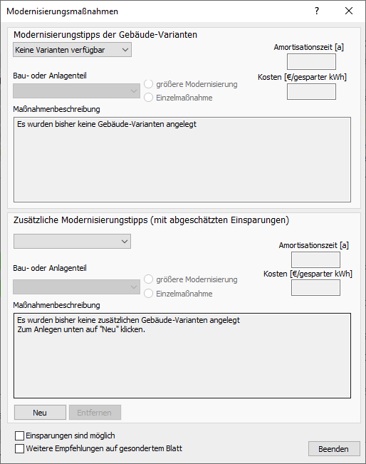 Modernisierungsbeschreibungen GEG EnEV Linear Building