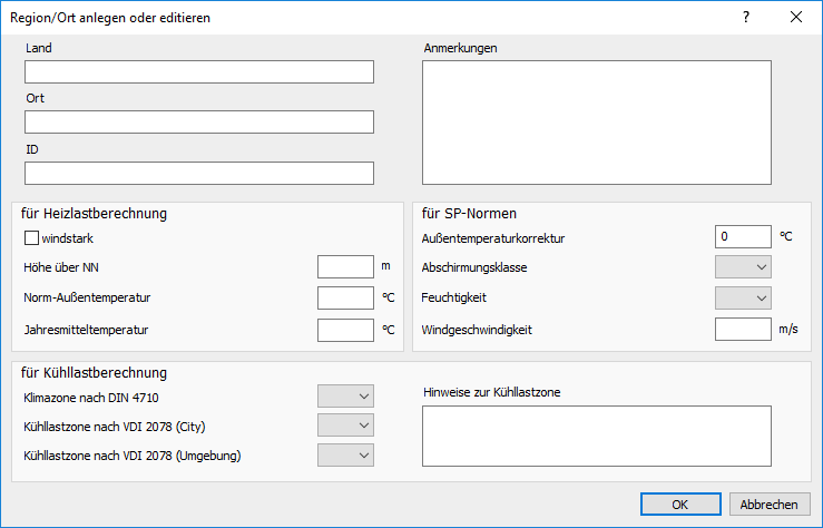 Region Ort anlegen Dialog Linear Building