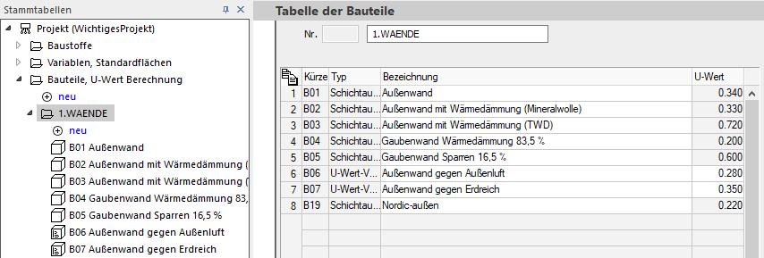 Stammtabellen Linear Building