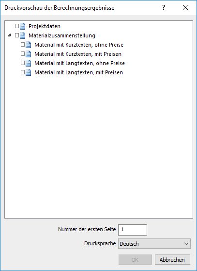 Druckvorschau Berechnungsergebnisse Linear Revit