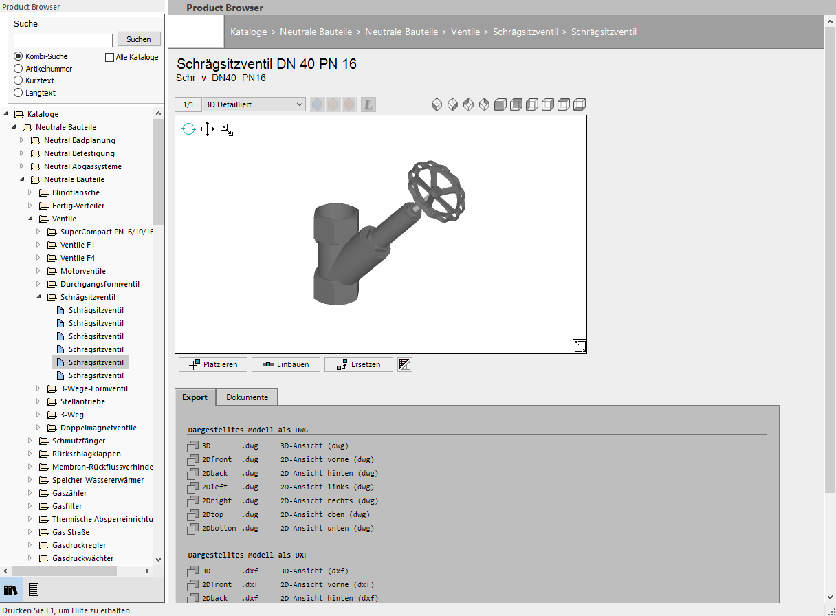 Product Browser im CAD Browser von LINEAR