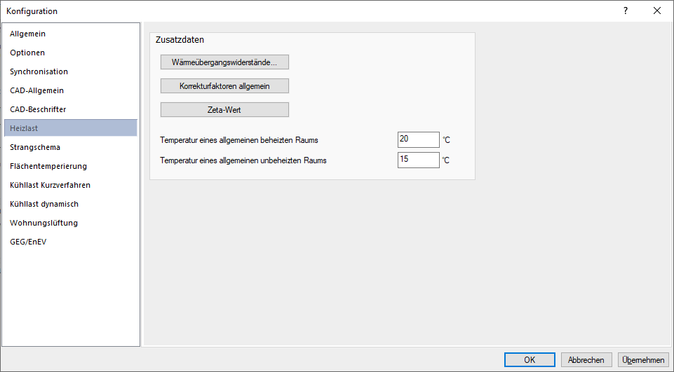 Konfiguration Linear Building Dialog