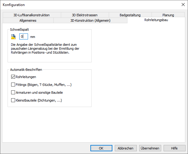 Konfiguration Rohrleitung Linear AutoCAD