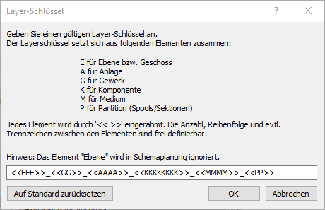 Dialog Layer-Schlüssel in den LINEAR Solutions für Autodesk AutoCAD