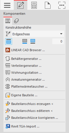 Erzeugen-Tab im Control Board der LINEAR Solutions für Autodesk AutoCAD