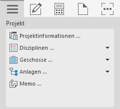 Projekt-Tab im Control Board der LINEAR Solutions für Autodesk AutoCAD