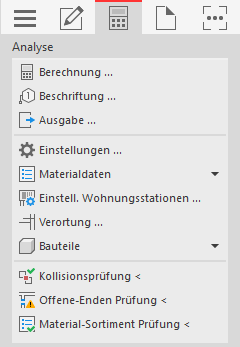 Analyse-Tab Heizung der LINEAR Solutions für Autodesk AutoCAD