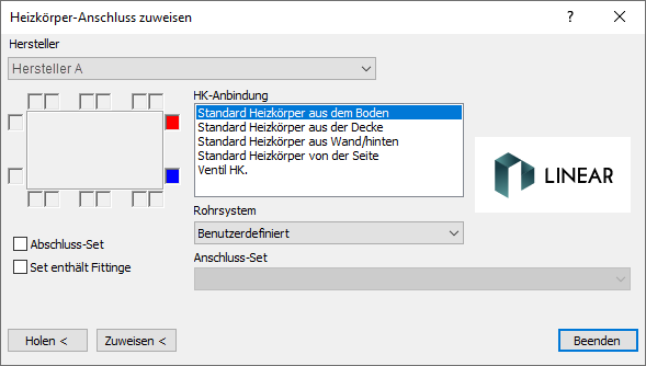 Dialog Heizkörper Anschluss Linear Revit