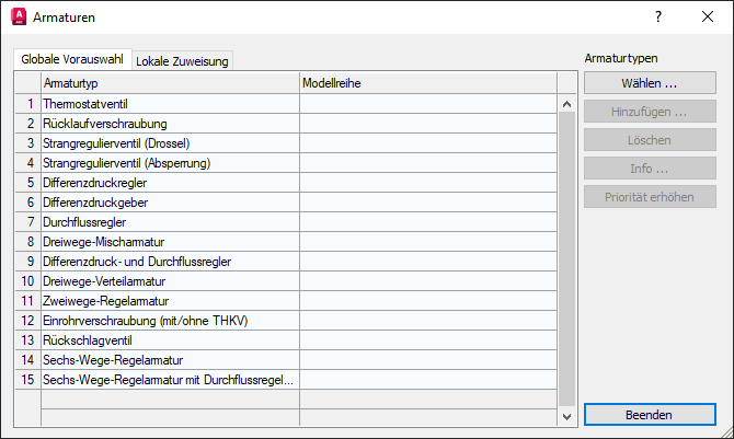 Armaturen Dialog Linear AutoCAD