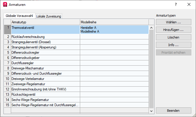 Armaturen Dialog Linear AutoCAD