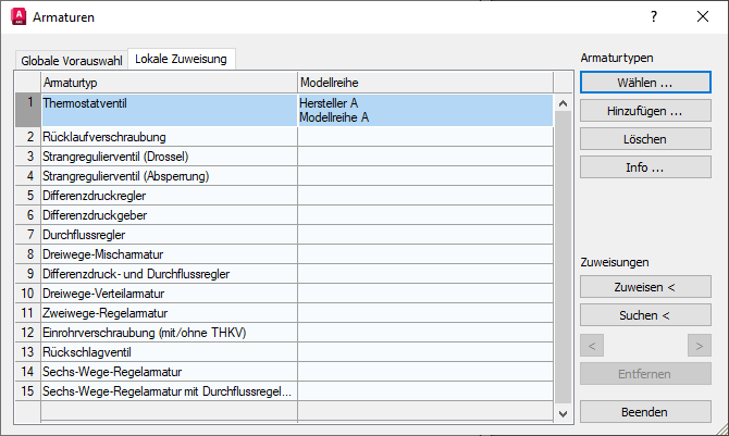 Armaturen Dialog Linear AutoCAD