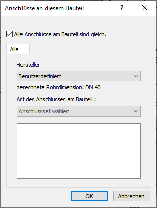 Dialog "Anschlüsse an diesem Bauteil" der LINEAR Solutions für Autodesk AutoCAD