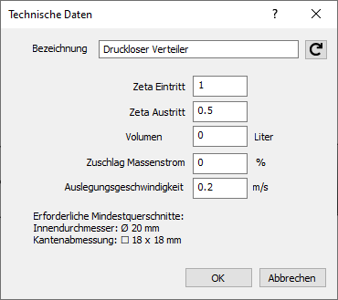 Technische Daten Druckloser Verteiler Linear AutoCAD