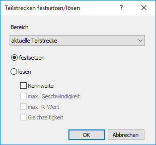 Teilstrecken festsetzen Dialog Linear Analyse