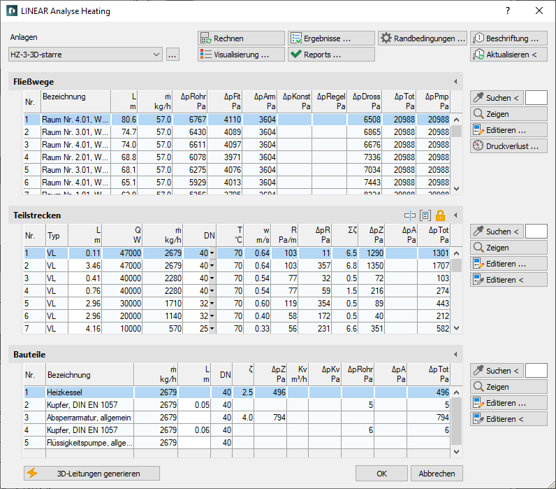 Dialog Analyse Heating Linear AutoCAD