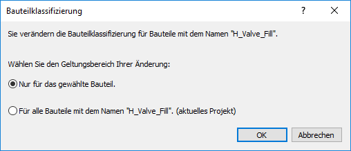 Dialog Bauteilklassifizierung in den LINEAR Solutions für Autodesk AutoCAD