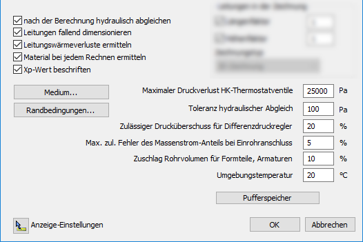 Einstellungen Heizung Linear Revit Dialog