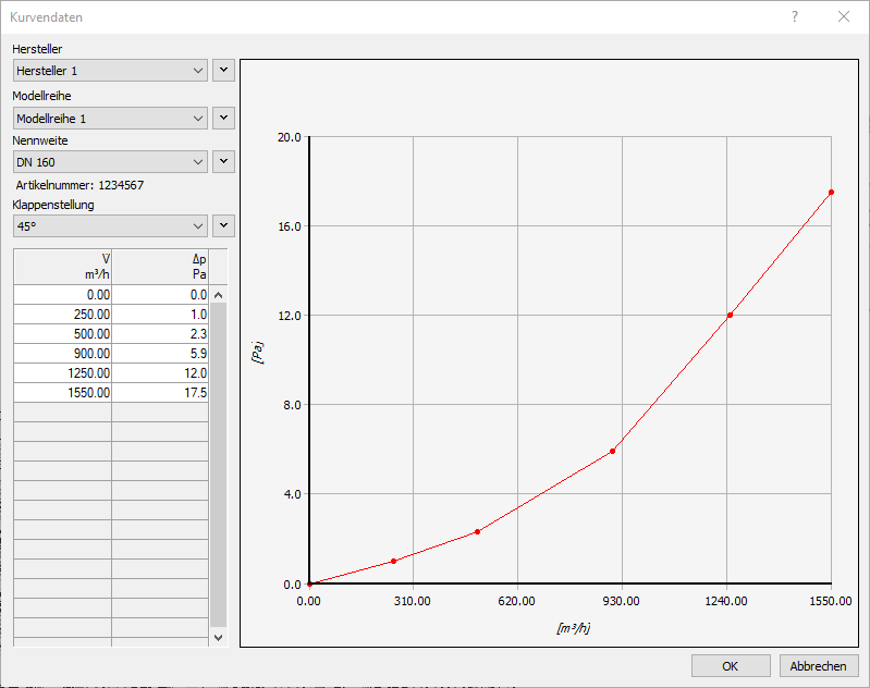 Dialog Kurvendaten Linear AutoCAD