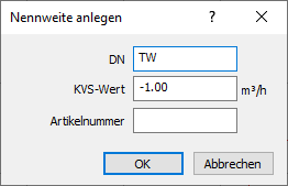 Dialog Nennweite anlegen Linear AutoCAD