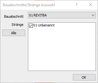Dialog Bauabschnitte Stränge Auswahl Linear Building