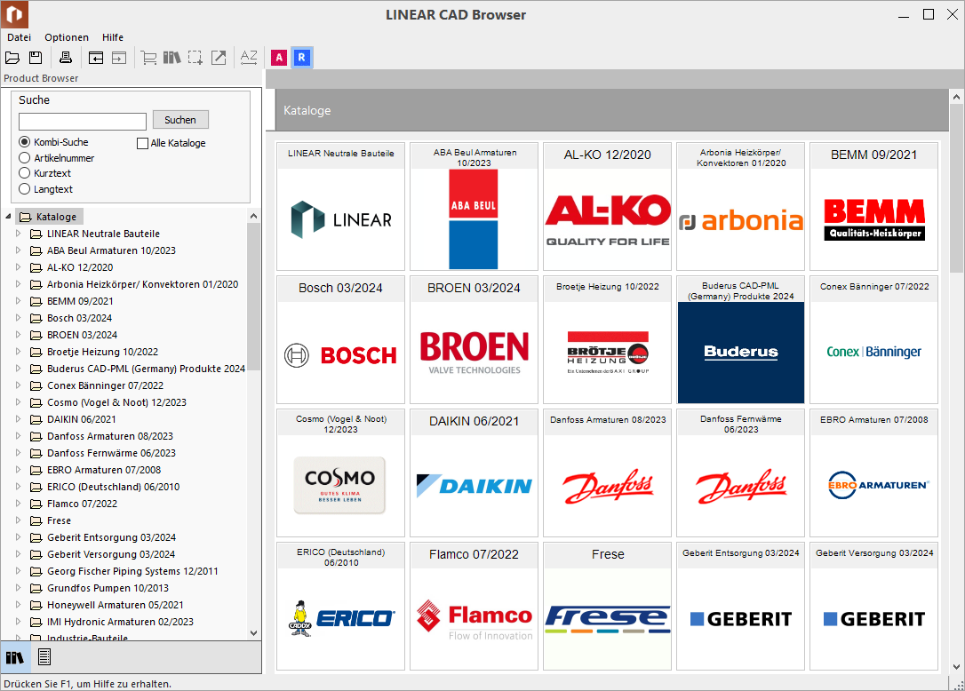 Auswahl Hersteller Linear CAD Browser