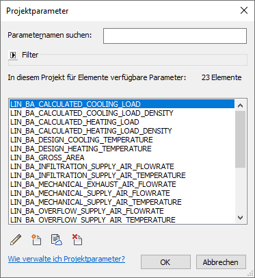 Dialog Projektparameter Linear AutoCAD