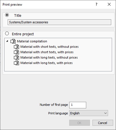 Dialog print preview Linear Building