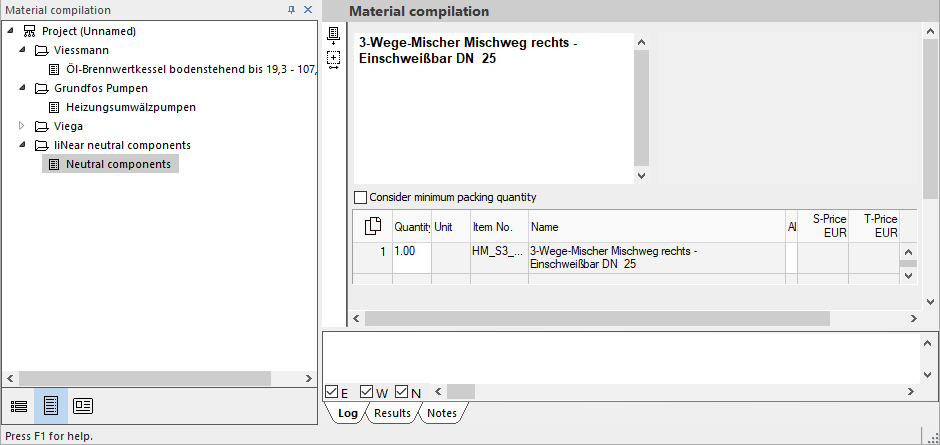 Material compilation module Linear Building