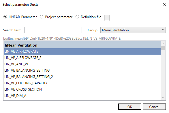 Choose parameter ventilation LINEAR