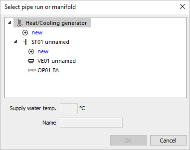 Dialog pipe run select manifold Linear Building
