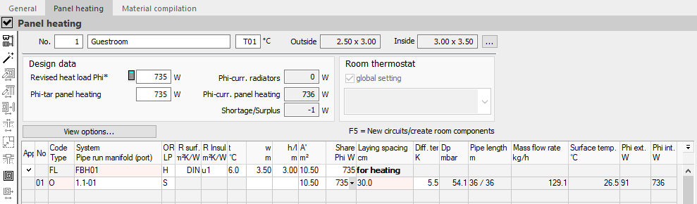 Panel heating dimensioning room Linear Building