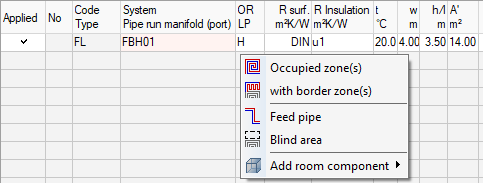 Panel heating dimensioning context menu Linear Building