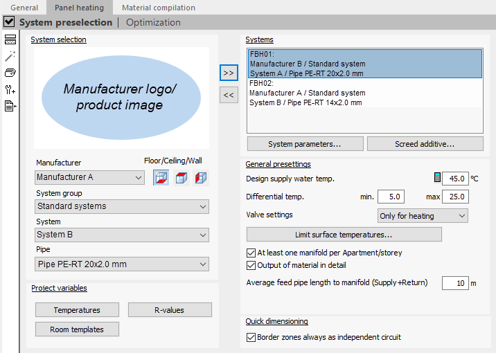 Panel heating cooling system preselection Linear Building