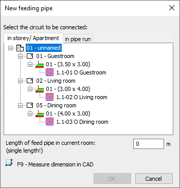 Dialog new feed pipe Linear Building