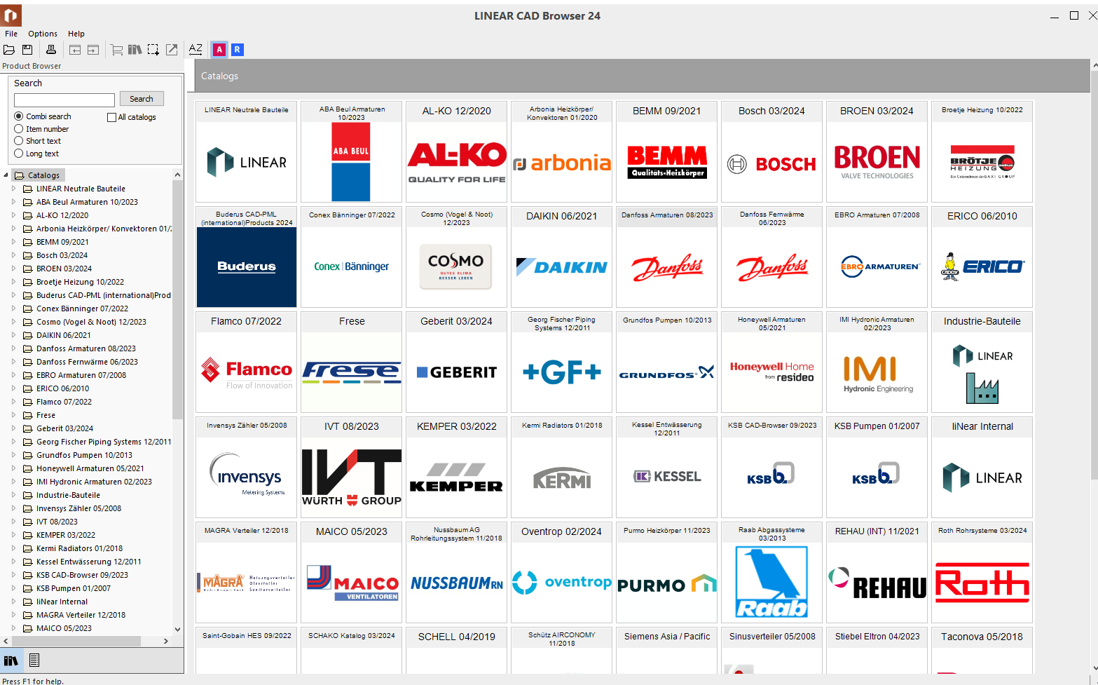 Selection manufacturer Linear CAD Browser