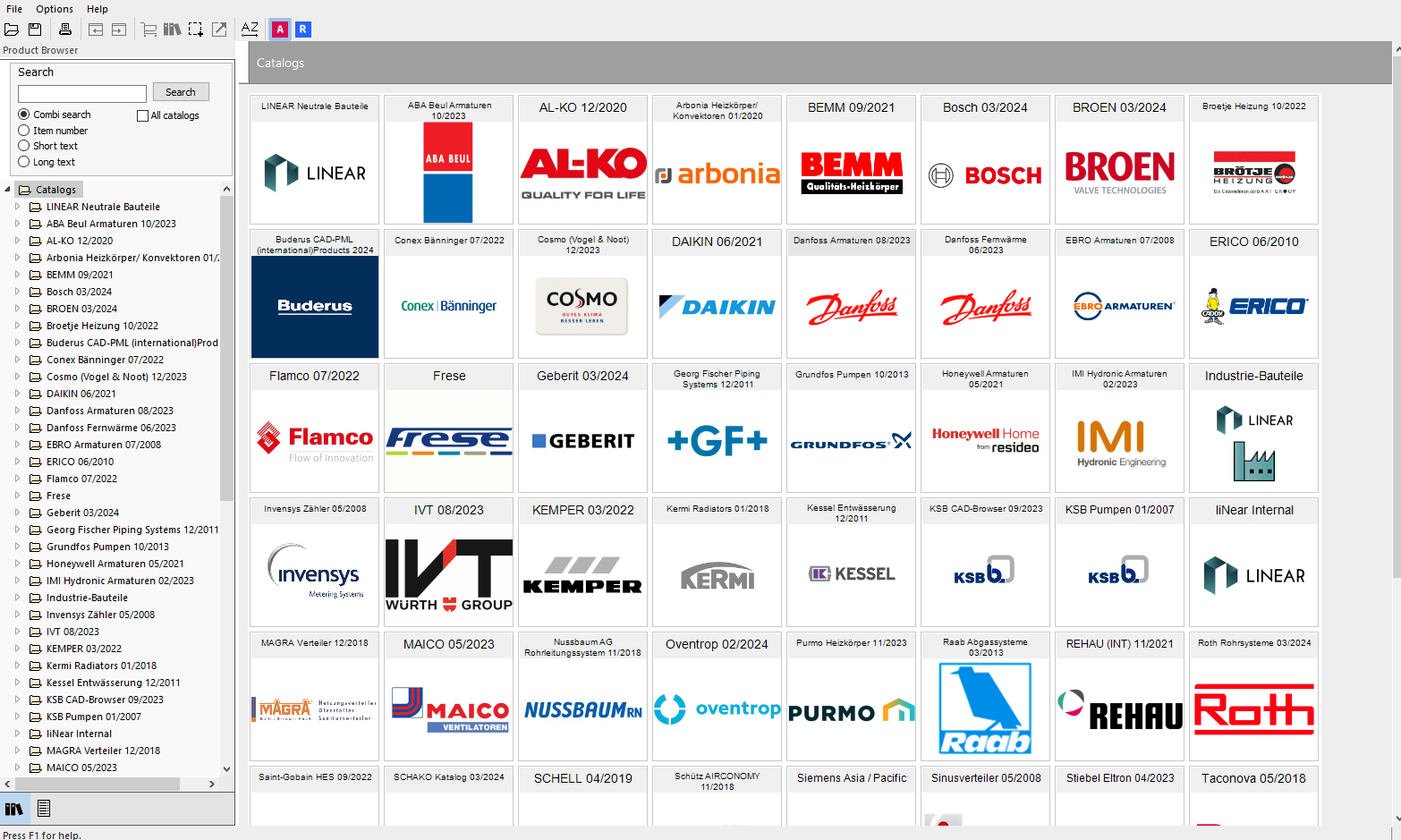 Selection manufacturer Linear CAD Browser