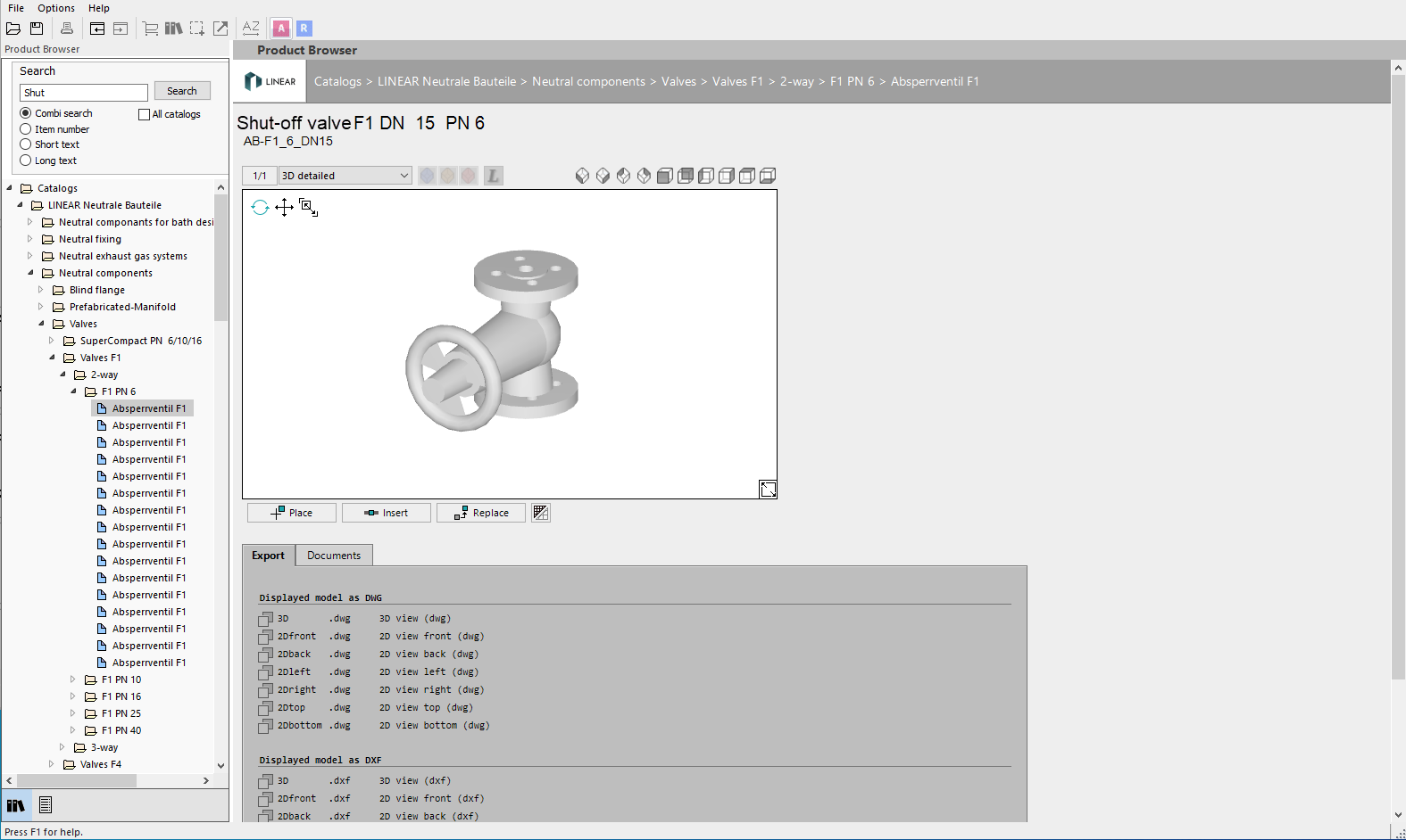 Component in LINEAR CAD Browser