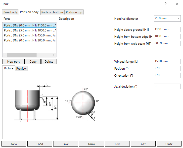 Main dialog tank configurator Linear Revit