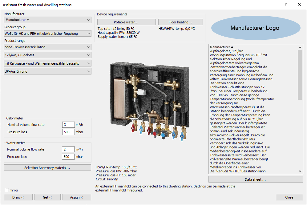 Dialog assistant fresh water dwelling station Linear Revit