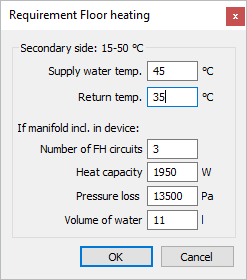 Dialog requirement panel heating Linear Revit