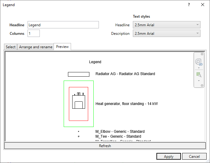 Create legend ventilation Linear Revit