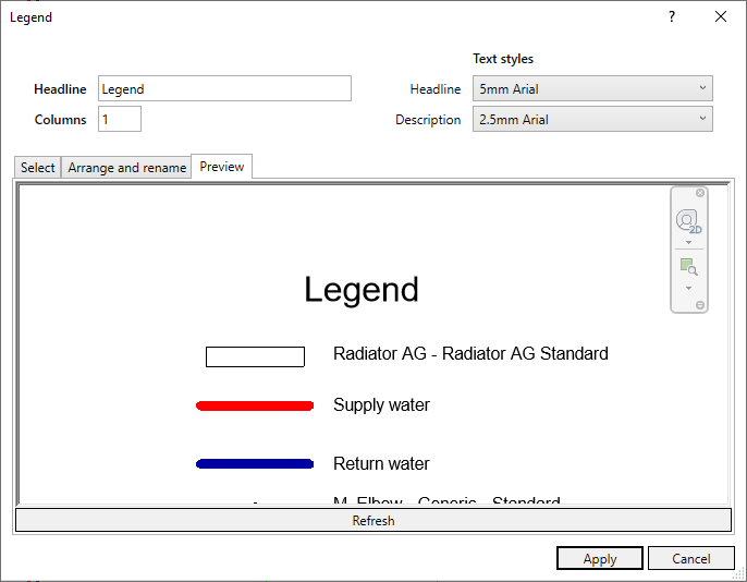 Legend preview Linear Revit