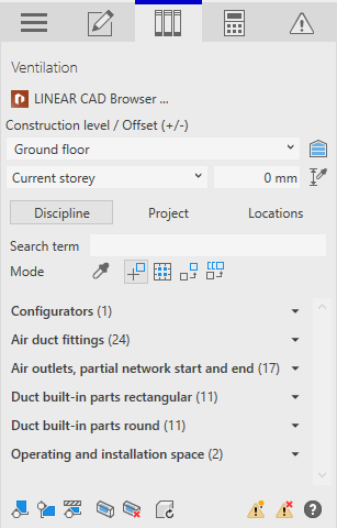 Library tab ventilation Linear Revit