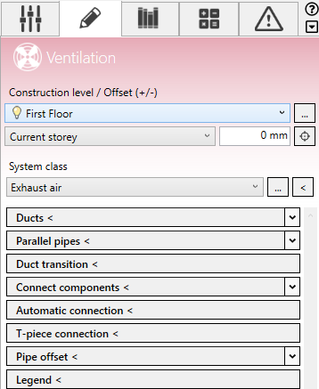 Construction tab ventilation Linear Revit