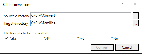 Dialog batch conversion Linear Revit