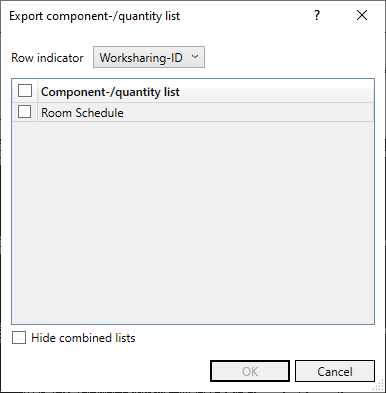 Dialog component quantity list Linear Revit