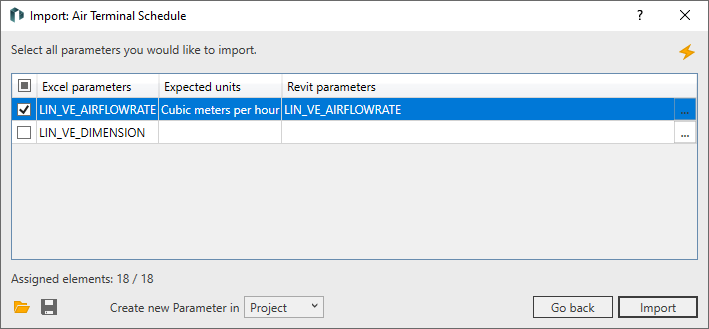 Dialog Imported air diffusers definitions Linear Revit