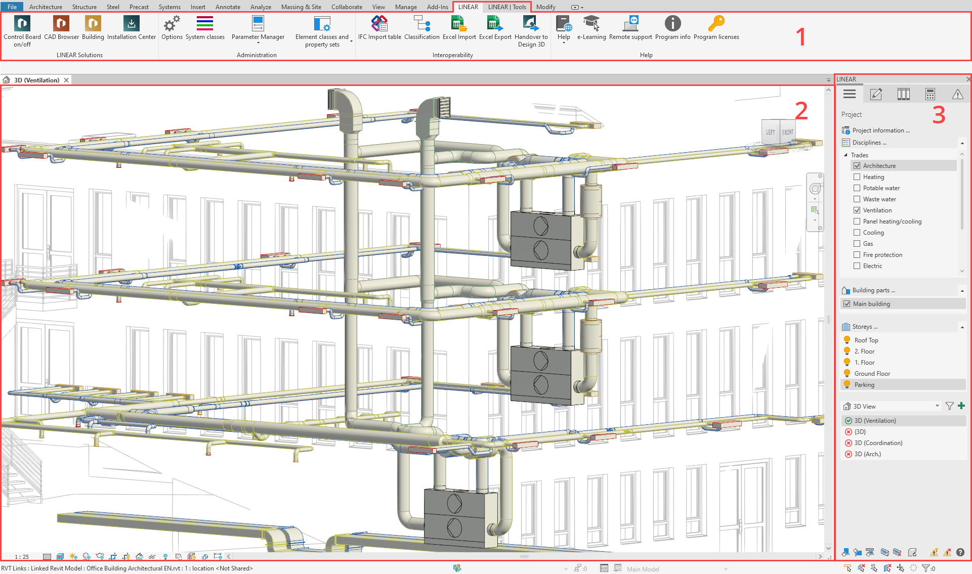 User interface of LINEAR Solutions in Autodesk Revit